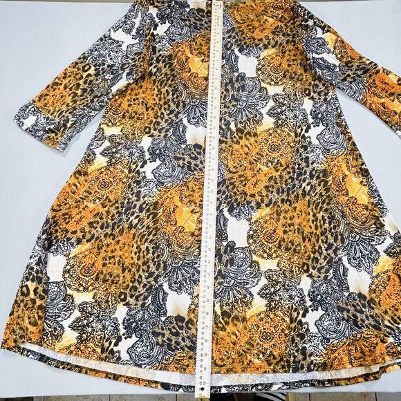 Lbisse Dress Women's 1X Orange Black Tan Knee Length Shift 3/4 Sleeve Abstract - Picture 5 of 11